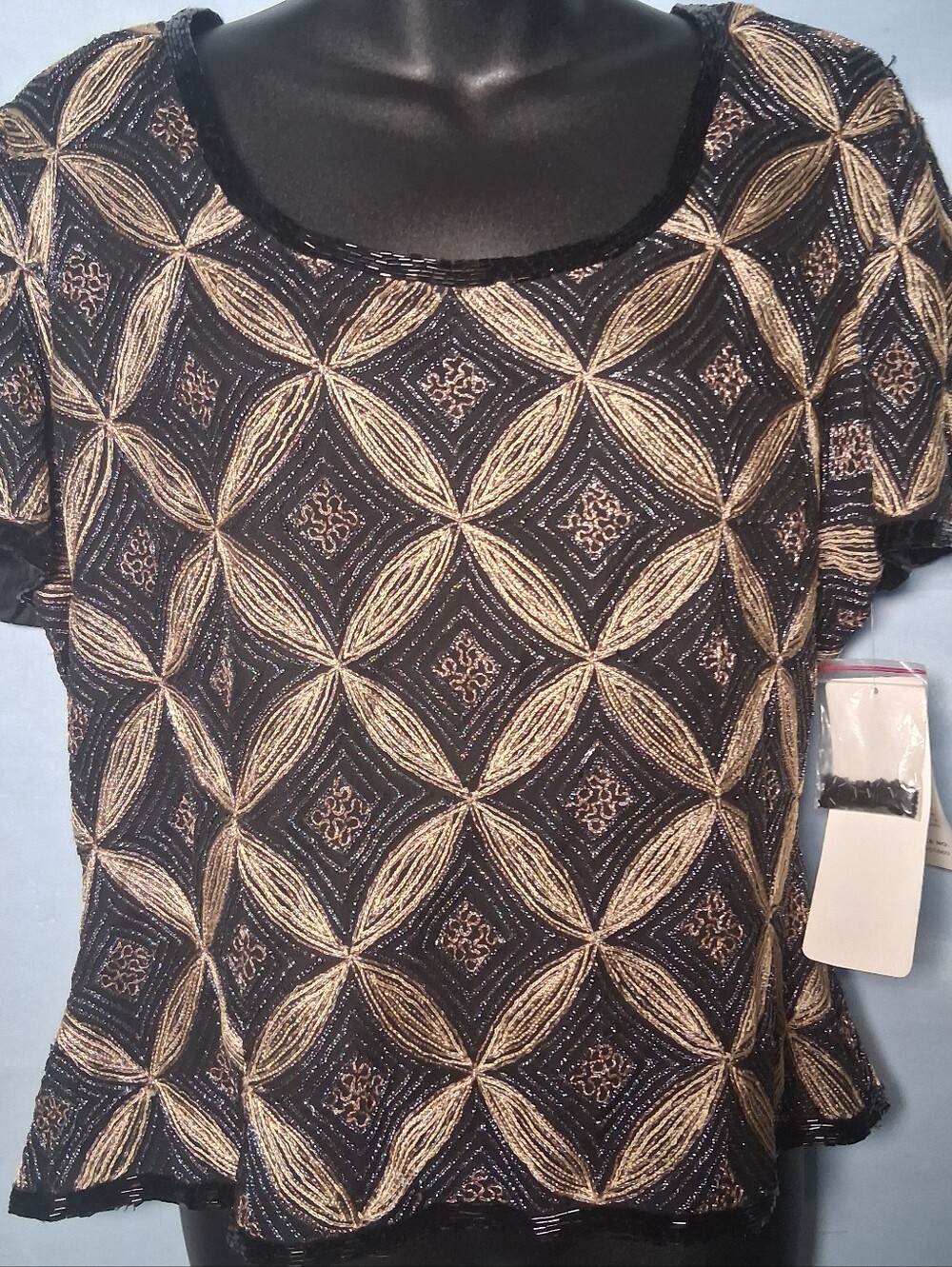 Vintage Papell Boutique Evening NWT Beaded Silk Top - Black & Gold Art Deco